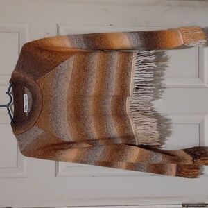 Zara Multicolor Striped Fringe Sweater Acrylic, Polyester Blend Size US Large